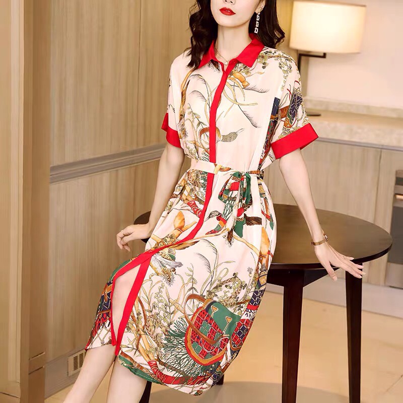 ĐẦM SƠ MI HỌA TIẾT VIỀN ĐỎ-HN749